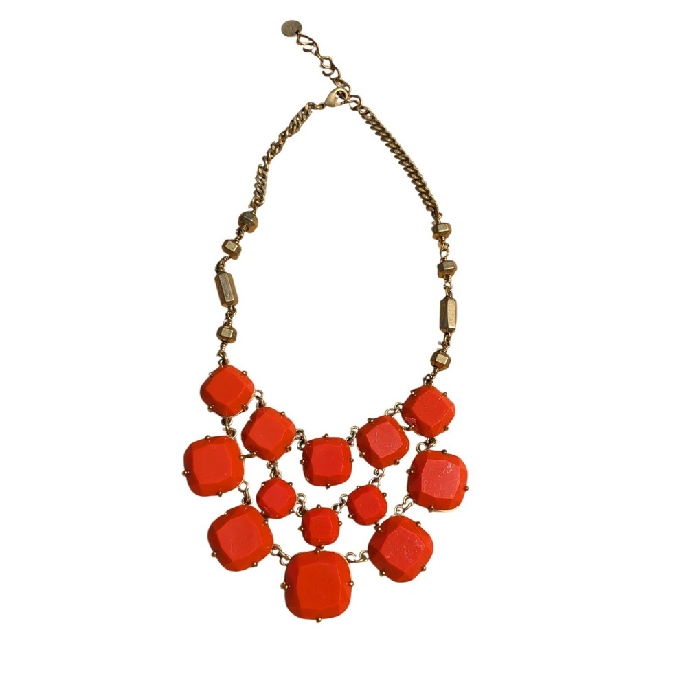 Stella & Dot Bib Necklace Gold Orange Square‎ Statement Jewelry